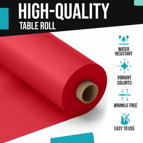 Party Solids easy-clean red table cover roll for quick surface tidying.