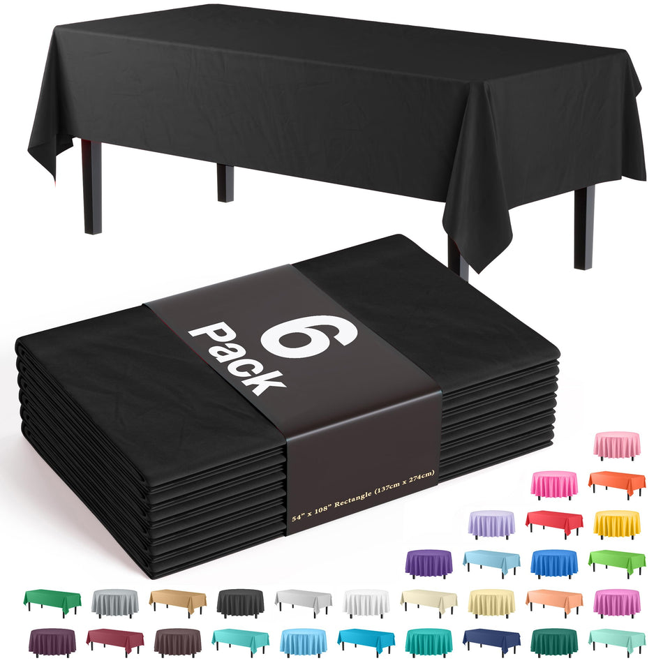 Party Solids Exquisite 6-Pack black tablecloth covers tables up to 8 feet