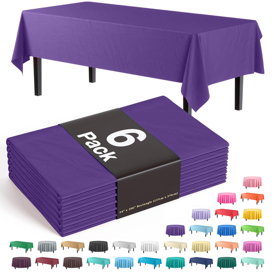 Party Solids Exquisite 6-Pack Purple Tablecloth 54x108 enhances color for stylish events.