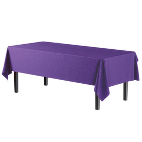 Party Solids Exquisite heavy-duty plastic tablecloth protects surfaces during celebrations.