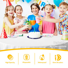 Party Solids heavy-duty plastic tablecloth used on outdoor table