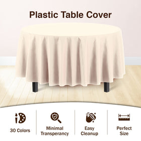 Party Solids heavy-duty plastic tablecloth providing durable protection for lively events.
