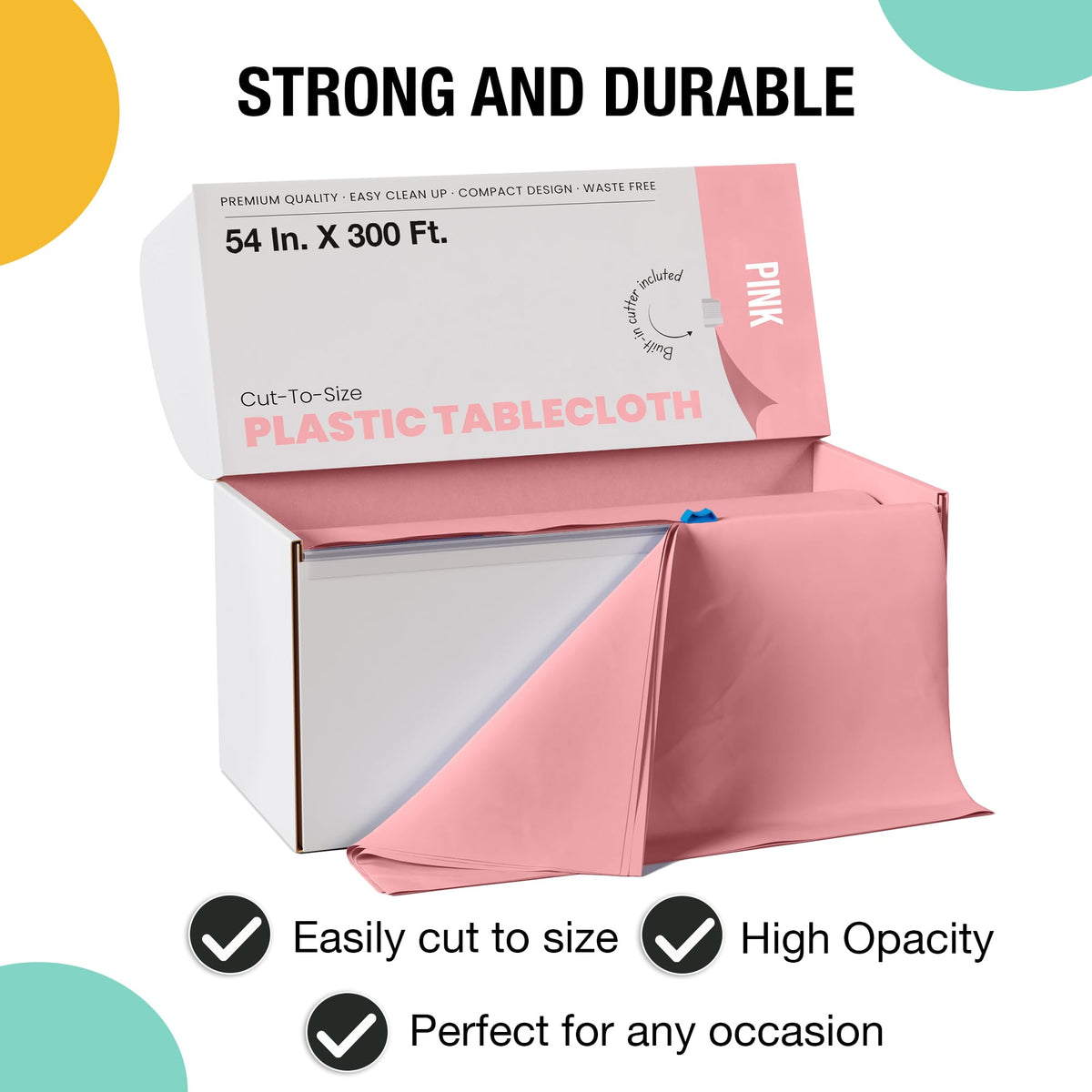 Party Solids heavy-duty pink plastic tablecloth for durable coverage