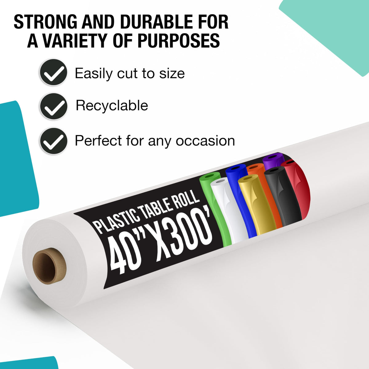 Party Solids heavy-duty white banquet roll provides durable protection during gatherings.
