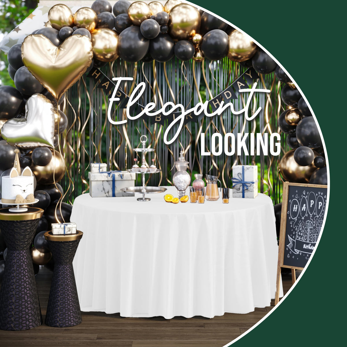 Party Solids indoor outdoor party table setup with disposable cloth.