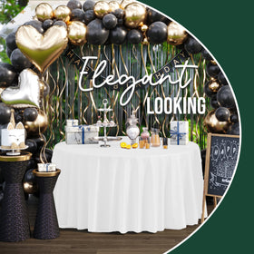 Party Solids indoor outdoor party table setup with disposable cloth.