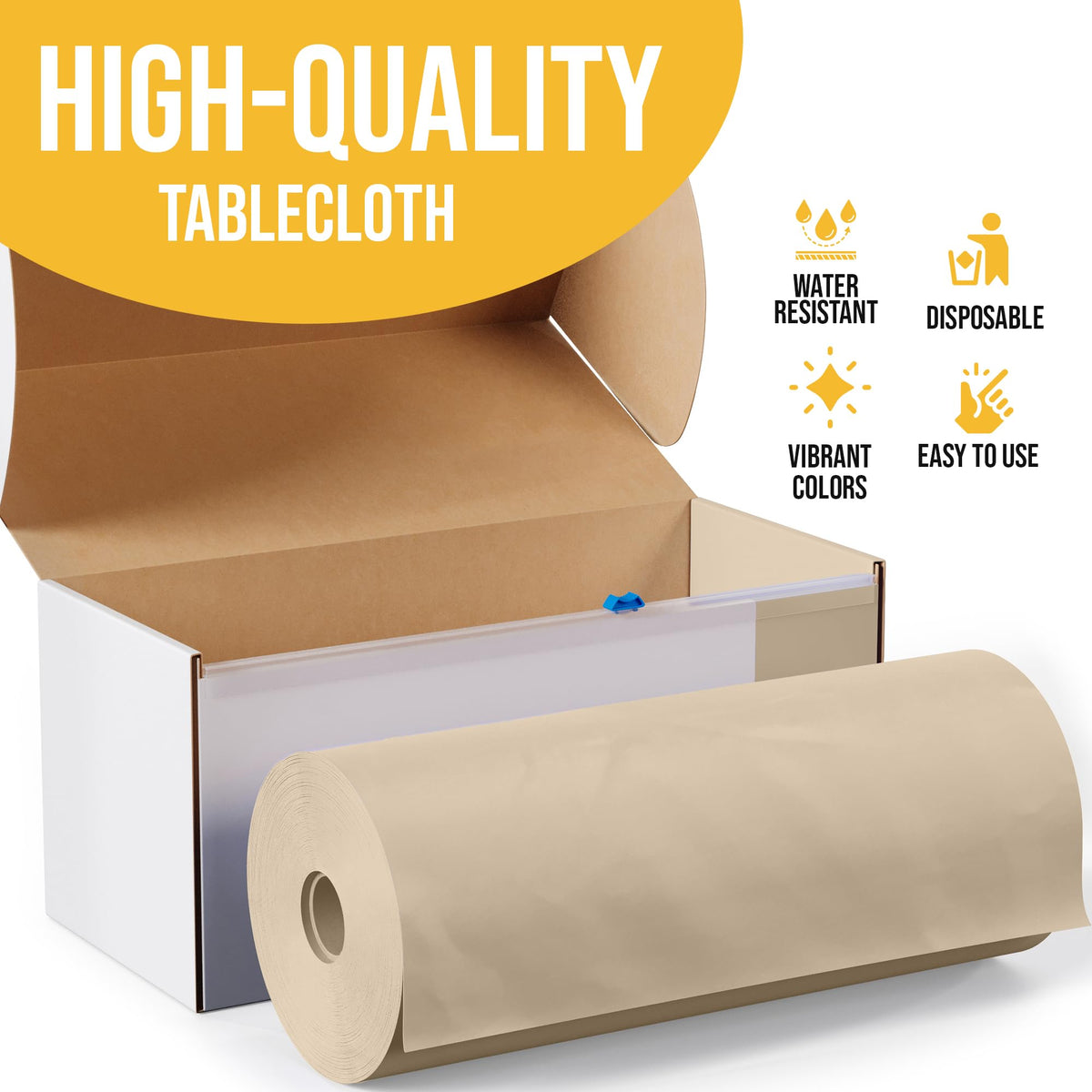 Party Solids ivory tablecloth on an 8 ft table, clean and uniform.