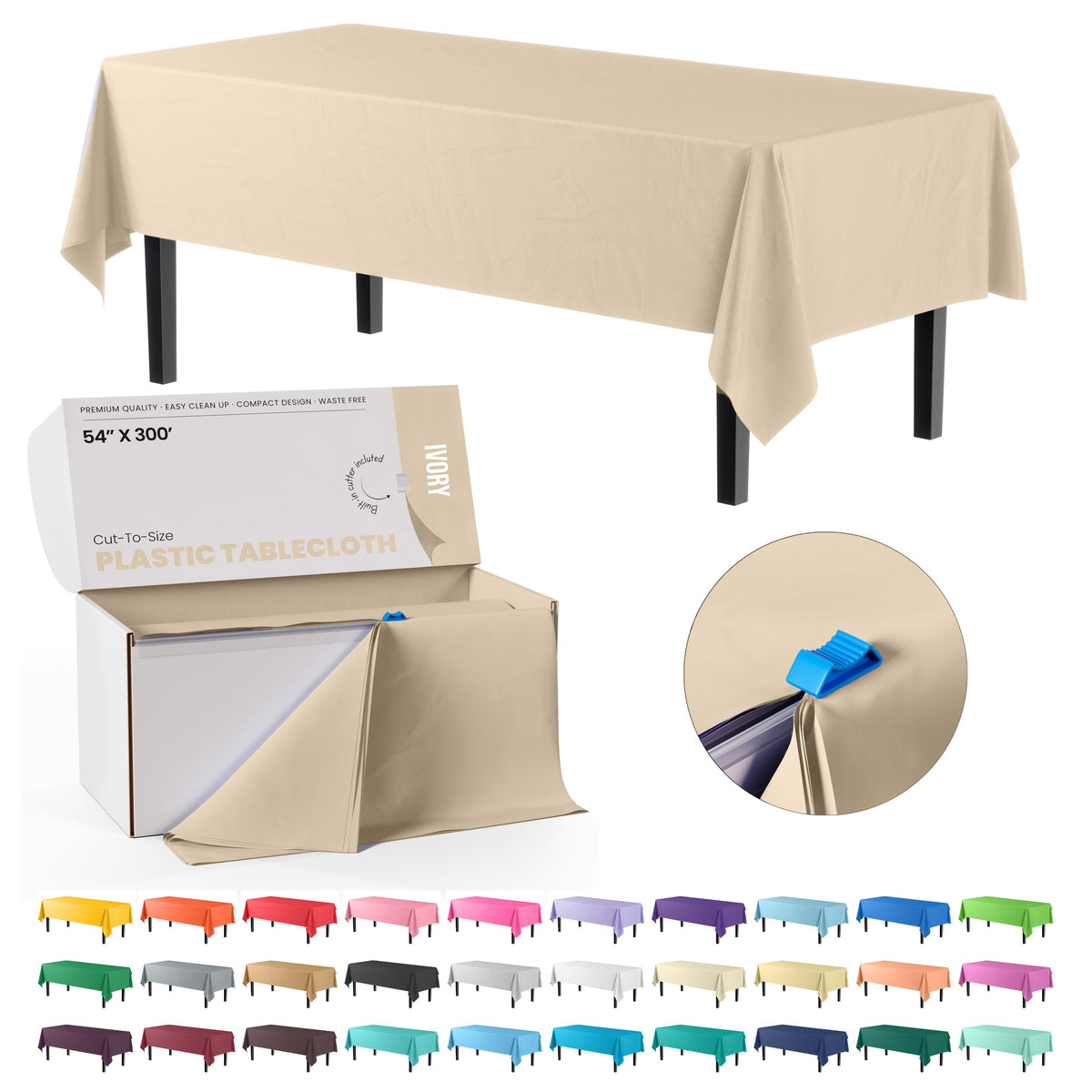 Party Solids ivory box with slide cutter for quick sizing and on-the-go setup.