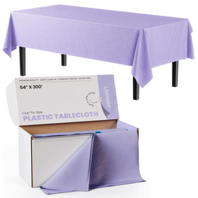 Party Solids lavender table cover roll provides durable surface protection.