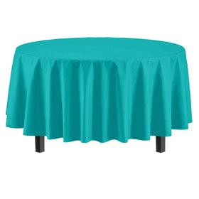 Party Solids premium plastic tablecover in aqua for upscale gatherings.