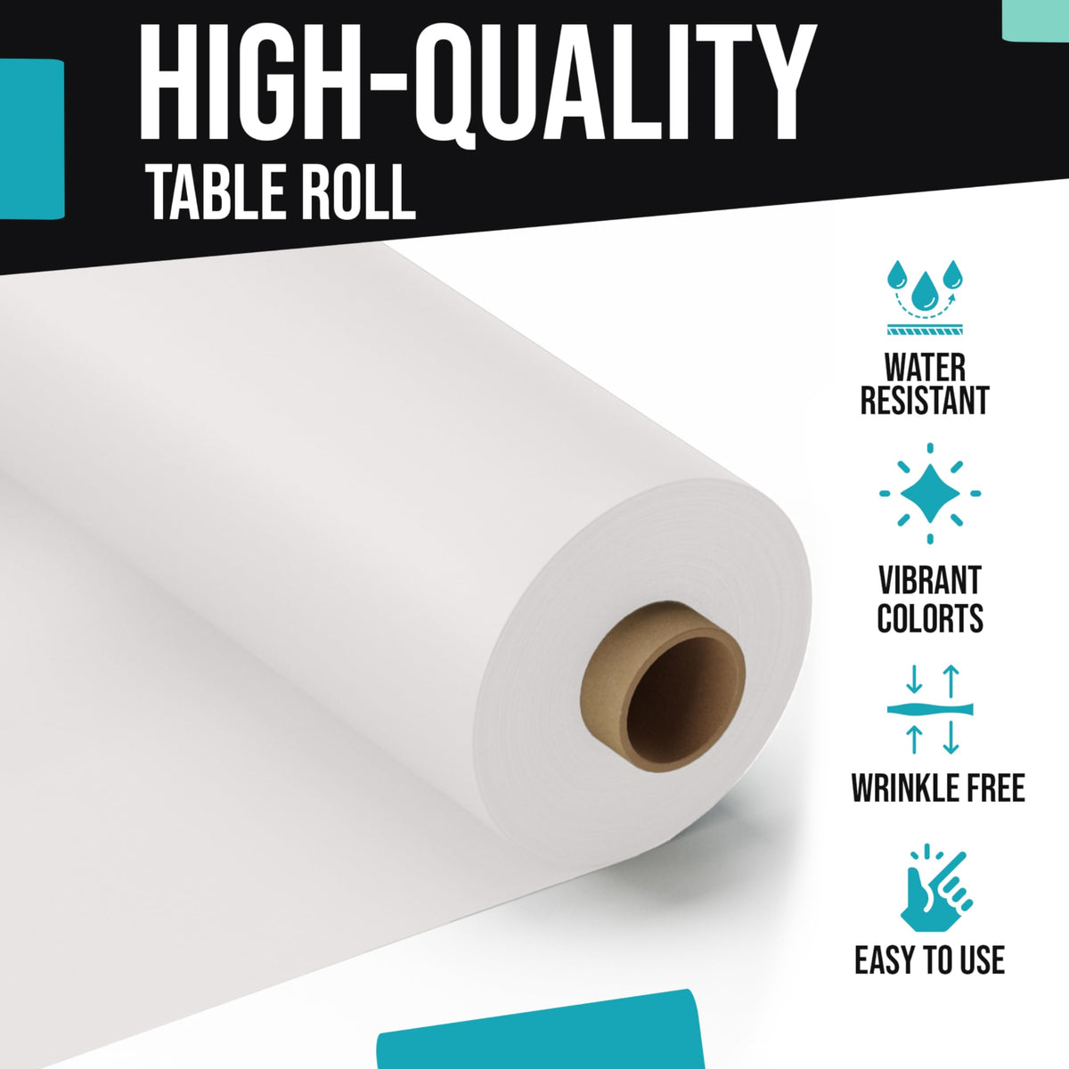 Party Solids rectangle white tablecloth ideal for banquet tables and formal setups.