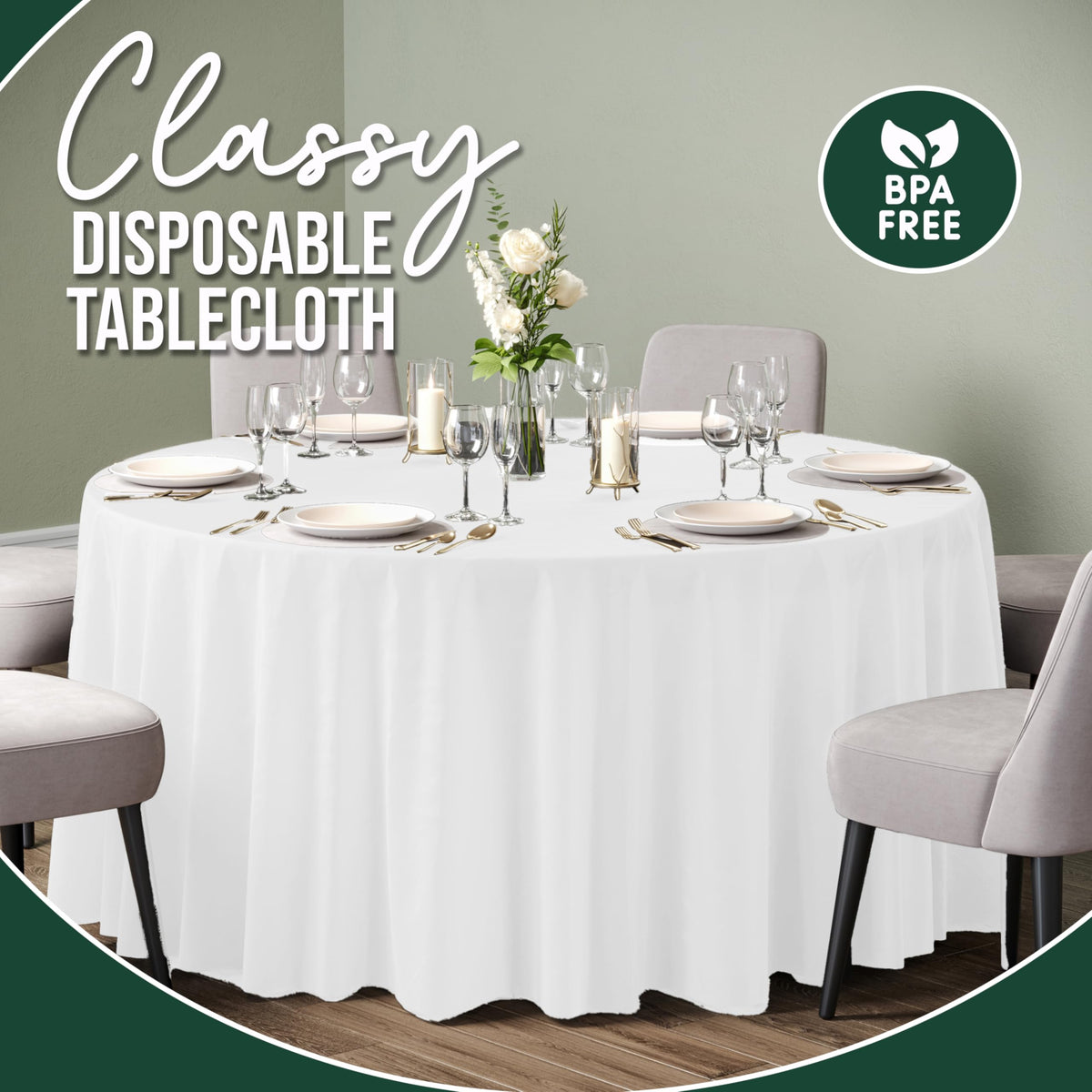 Party Solids round table setting for wedding or celebration.