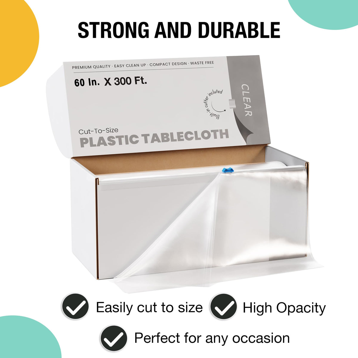 Party Solids heavy-duty plastic table cover for durable protection.
