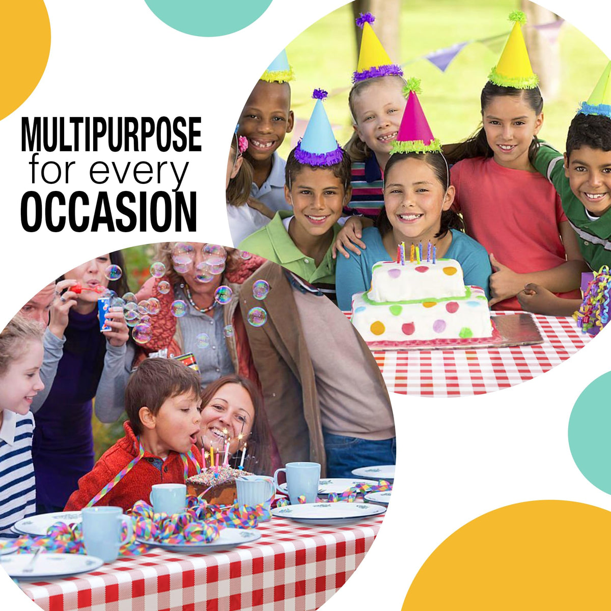 Party Solids water-resistant, high-opacity cover keeps surfaces clean.