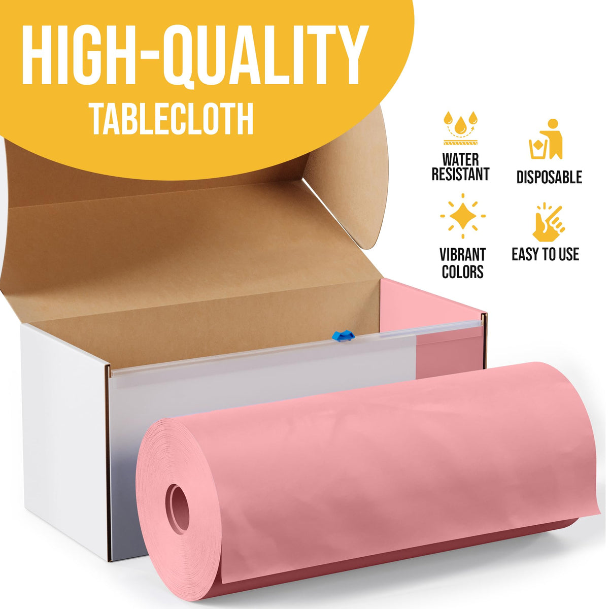 Party Solids waterproof pink tablecloth roll ready for spills