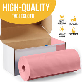 Party Solids waterproof pink tablecloth roll ready for spills