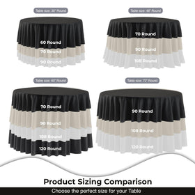 Party Solids white round tablecloth close-up highlights durable disposable design.
