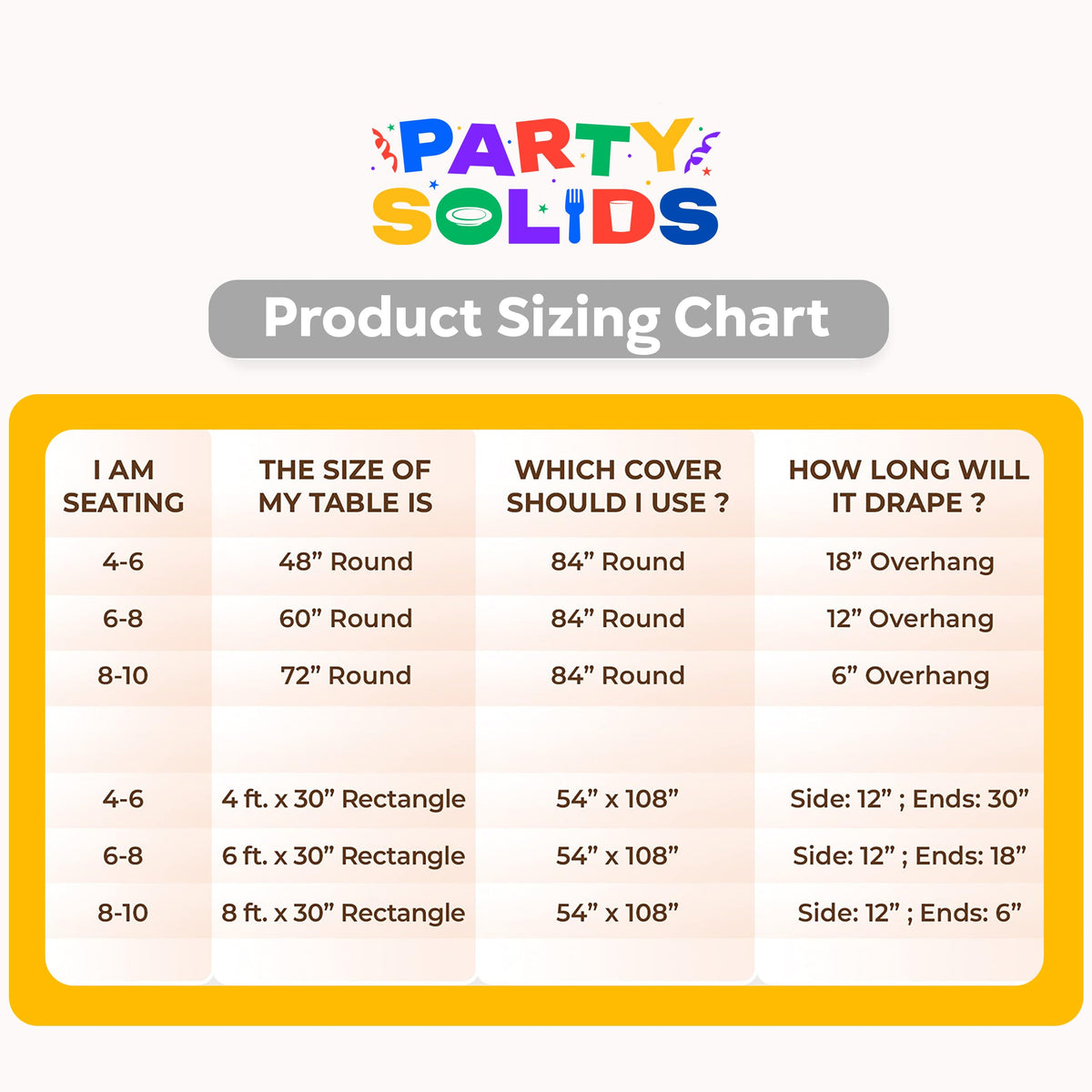 Party Solids white tablecloth provides easy cleanup after a party