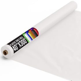 Party Solids white tablecloth roll 40x300 offers long coverage for large events.