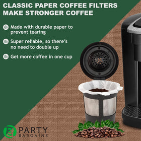 PARTY BARGAINS paper liners reduce mess during daily coffee routines.
