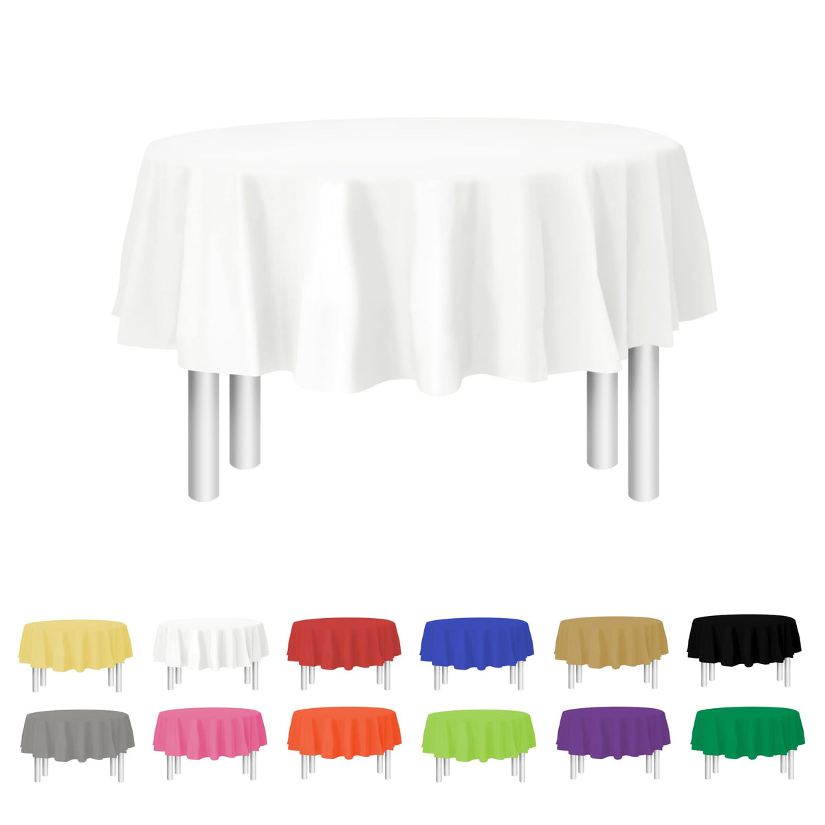 Party Dimensions white round tablecloth 84in creates a clean, elegant event look.