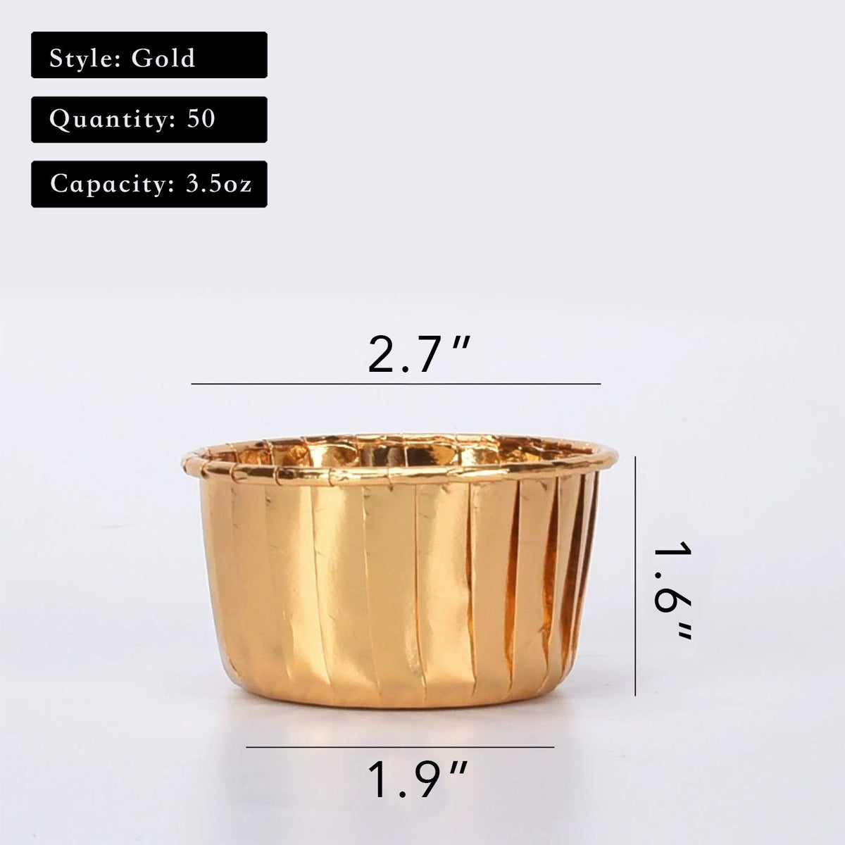 PartyHippo aluminum muffin liners in gold provide sturdy bakeware for cupcakes