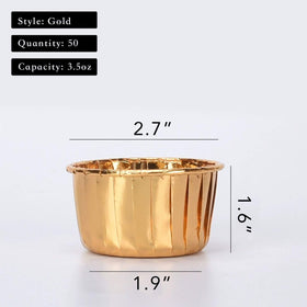 PartyHippo aluminum muffin liners in gold provide sturdy bakeware for cupcakes
