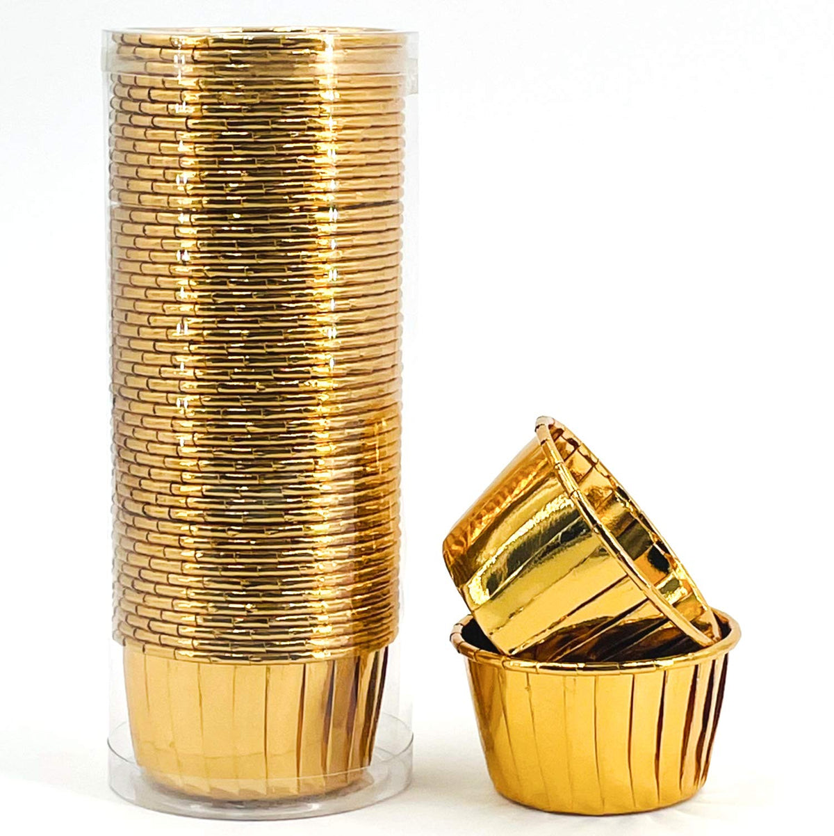 PartyHippo gold cupcake cups foil liners, 3.5 oz, 50-pack for easy bake-and-serve