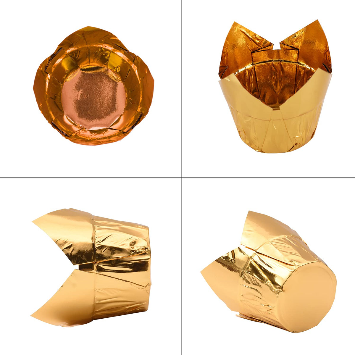 Party Hippo Gold Tulip Cupcake Liners emphasize eco-friendly material for clean dessert prep.