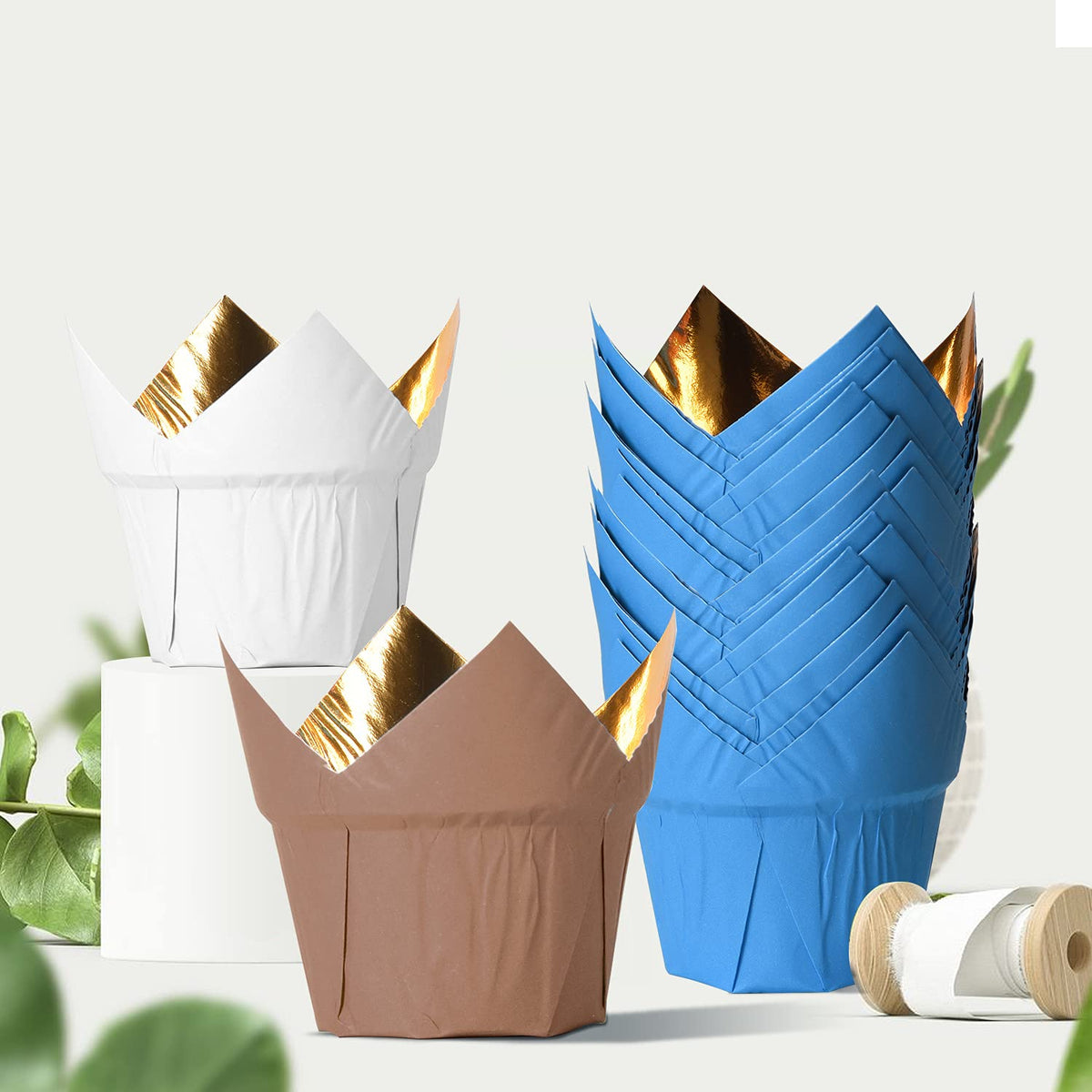 Party Hippo Gold Tulip Cupcake Liners feature wedding-design for luxe party desserts.