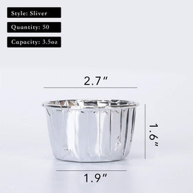 PARTYHIPPO aluminum muffin liners sized 2.7 inches, sturdy oven-safe performance.