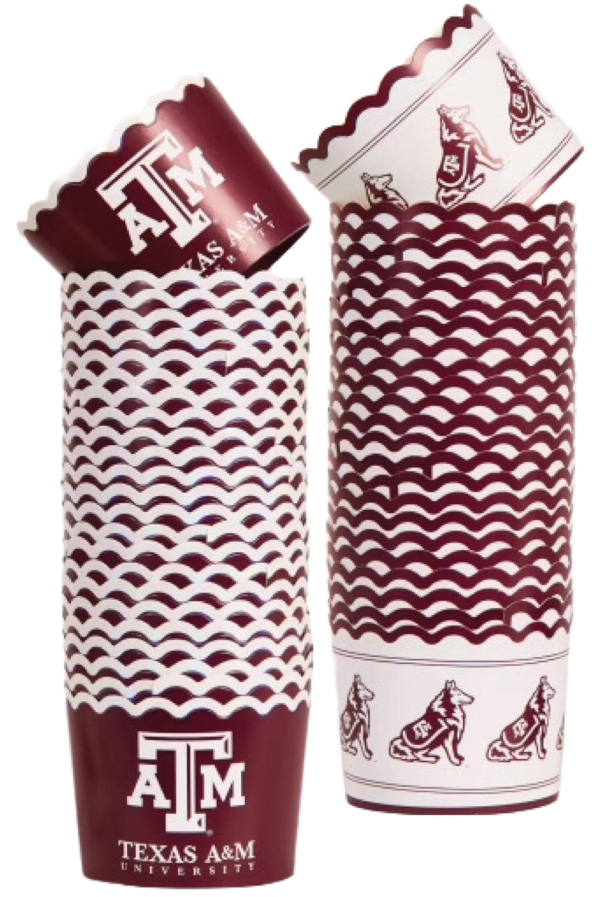 PartyKandy Texas A&M baking cups packaging with official license for festive game day celebrations.