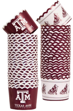 PartyKandy Texas A&M baking cups packaging with official license for festive game day celebrations.