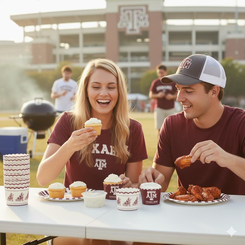 PartyKandy Texas A&M baking cups foil embellishments perfect for vibrant cupcakes and treats.