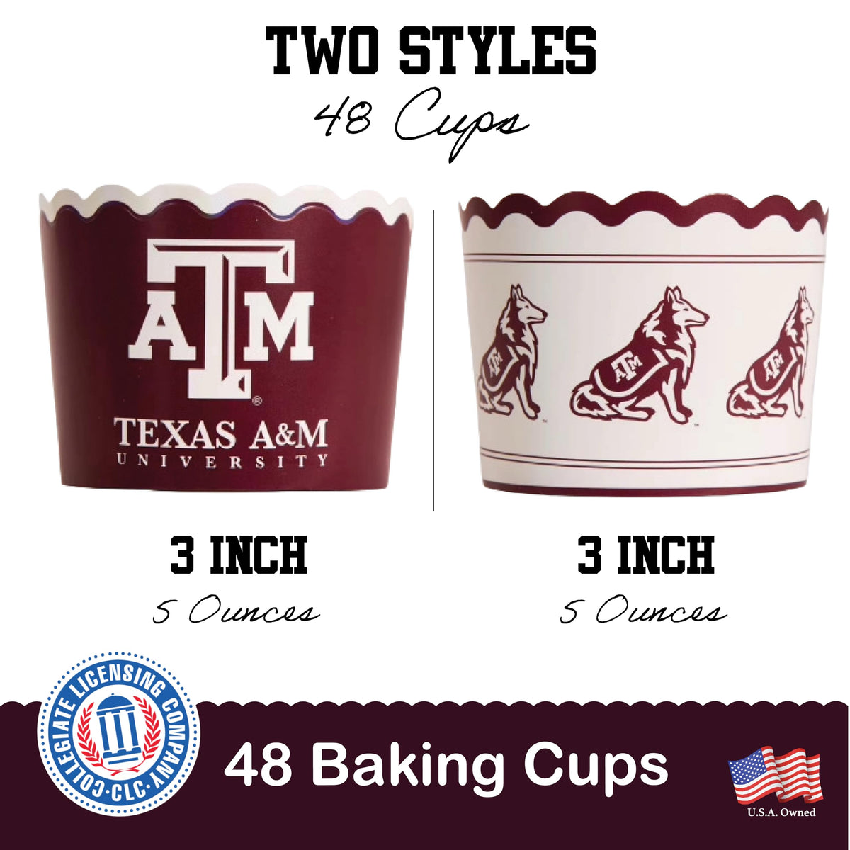 PartyKandy Texas A&M baking cups neatly stacked for quick serving at gatherings.