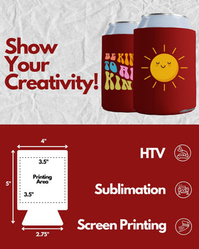 PartyPrints red blank can cooler sleeve for 12oz and 16oz cans with easy grip.
