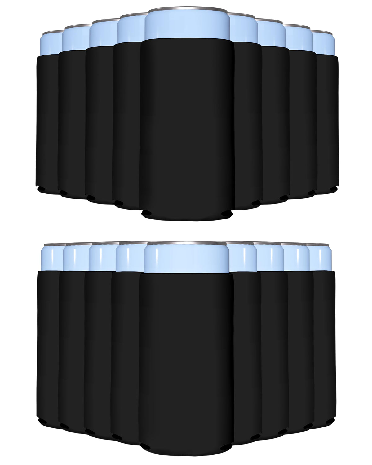 PartyPrints 25-pack black slim can sleeves ready for personalization at events.