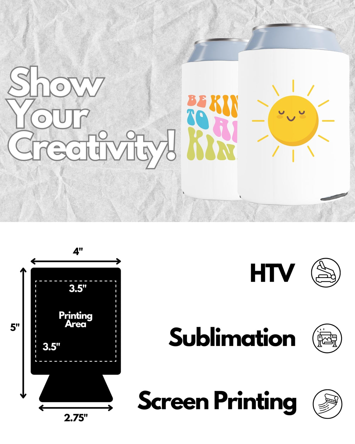 PartyPrints sublimation friendly can cooler white for personalization