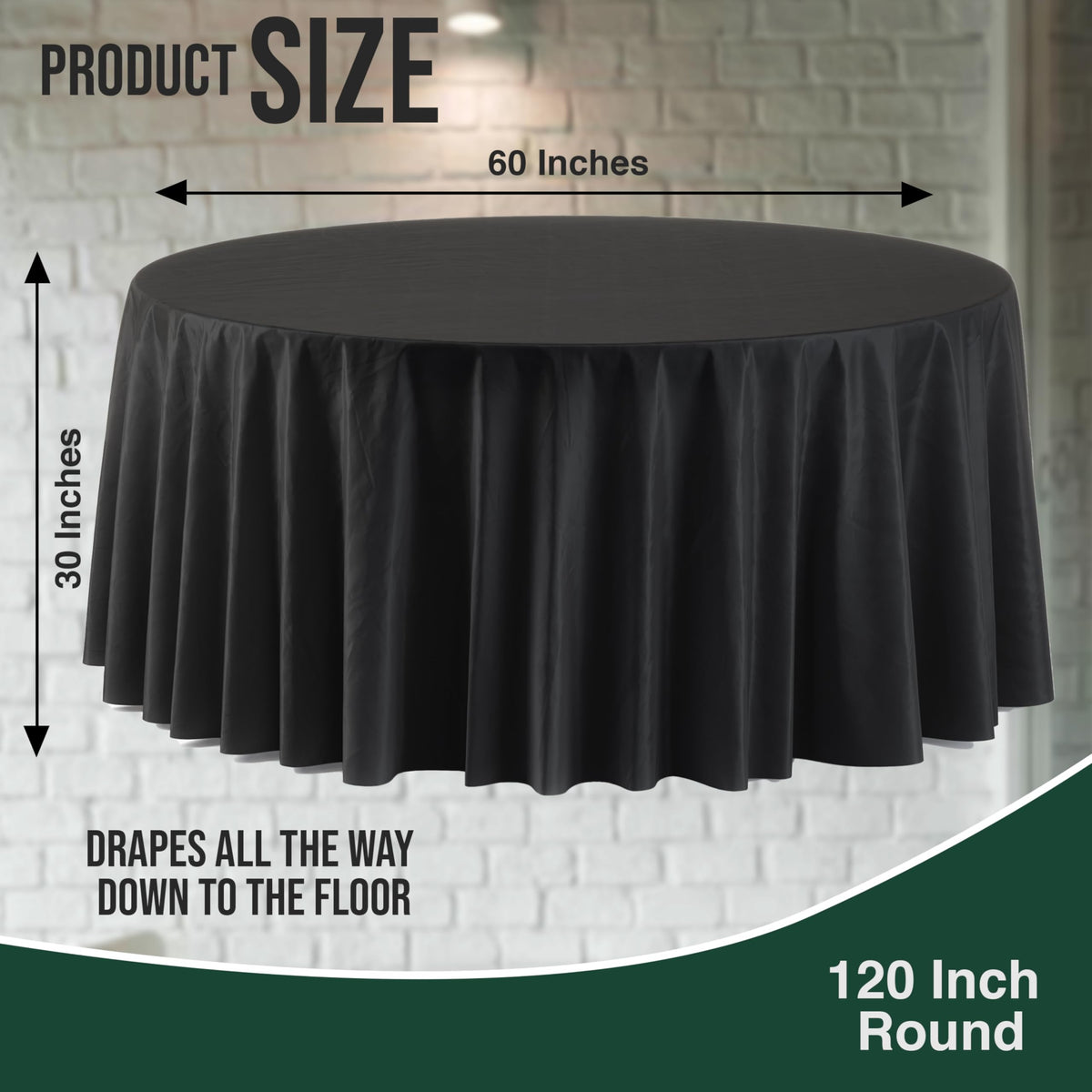 Party Solids black disposable tablecloth provides quick cleanup after celebrations.