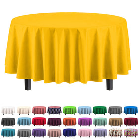 Party Solids Exquisite yellow round tablecloth close-up with heavy-duty plastic texture