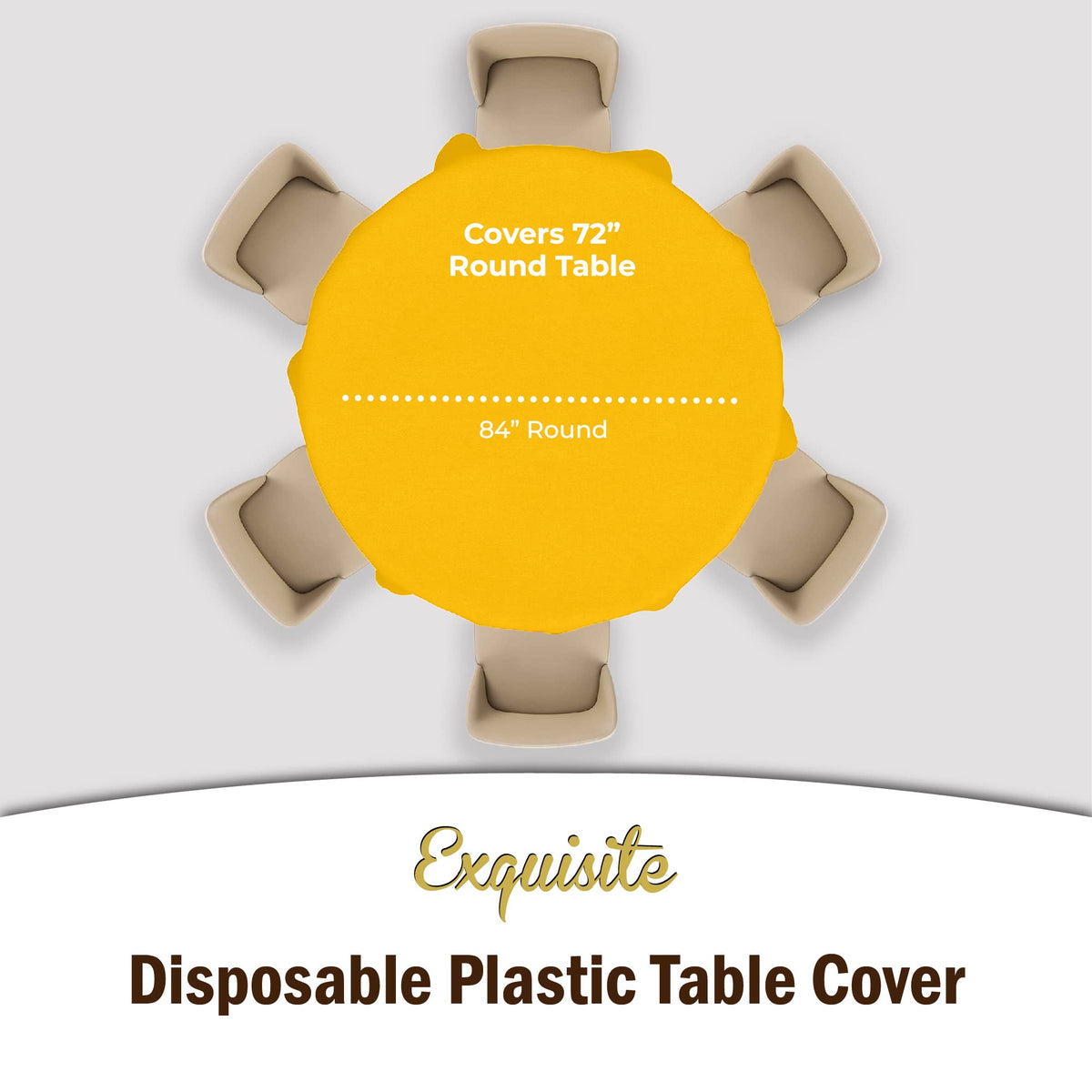Party Solids Exquisite yellow round tablecloth demonstrates quick disposable cleanup
