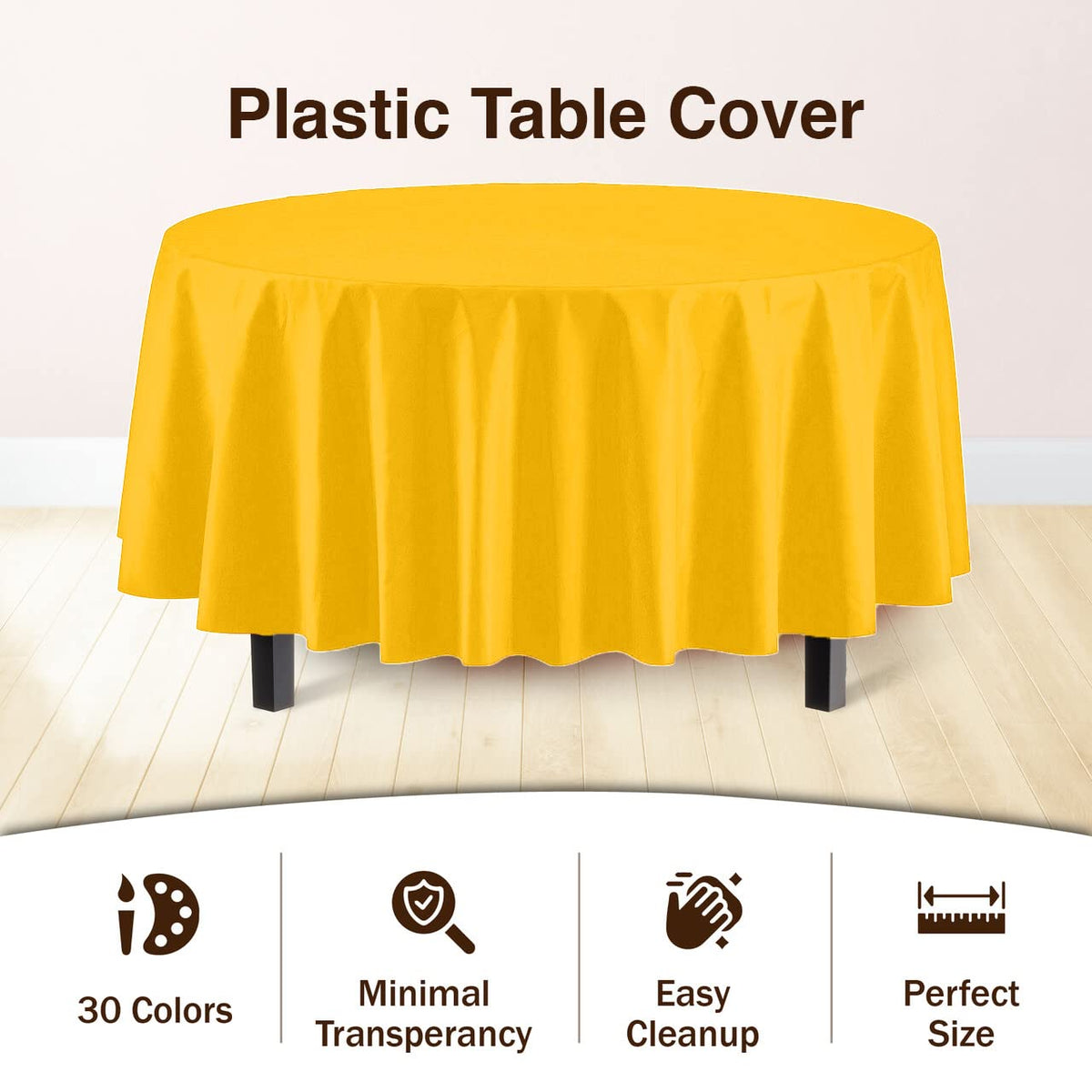 Party Solids Exquisite yellow round tablecloth in a festive party scene