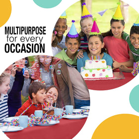 Party Solids Rectangle and round tablecovers offer versatile event options.
