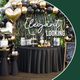 Party Solids durable spill-resistant tablecloth withstands busy party setups.
