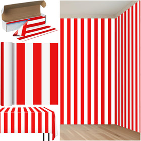 Pascliyna red and white striped tablecloth roll for carnival tables