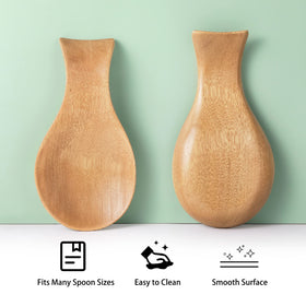 Patelai Acacia Wood Spoon Rest with slot for spatulas keeps tools within reach.