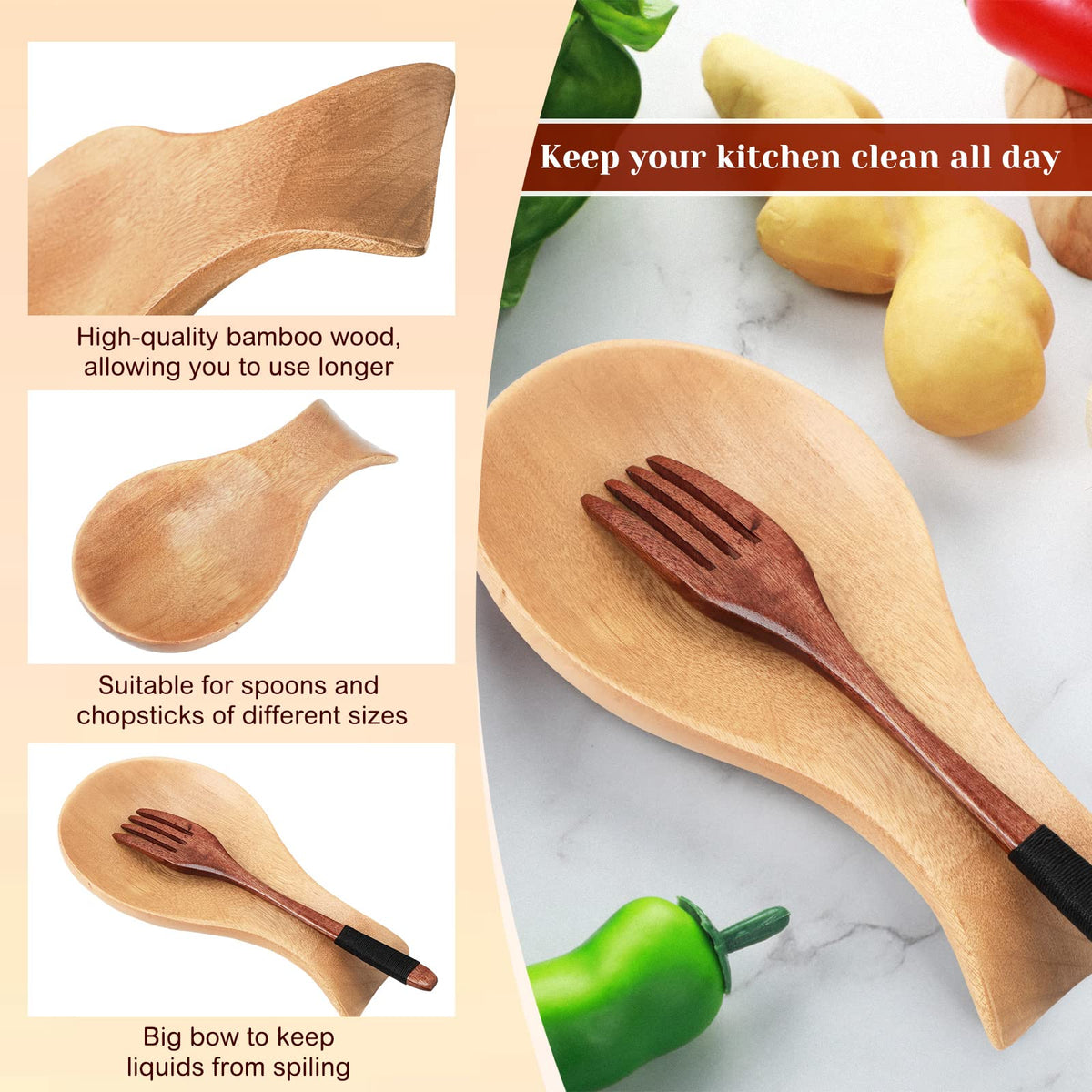 Patelai Acacia Wood Spoon Rest close-up shows natural grain and finish.