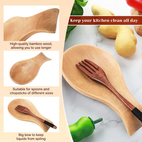 Patelai Acacia Wood Spoon Rest close-up shows natural grain and finish.