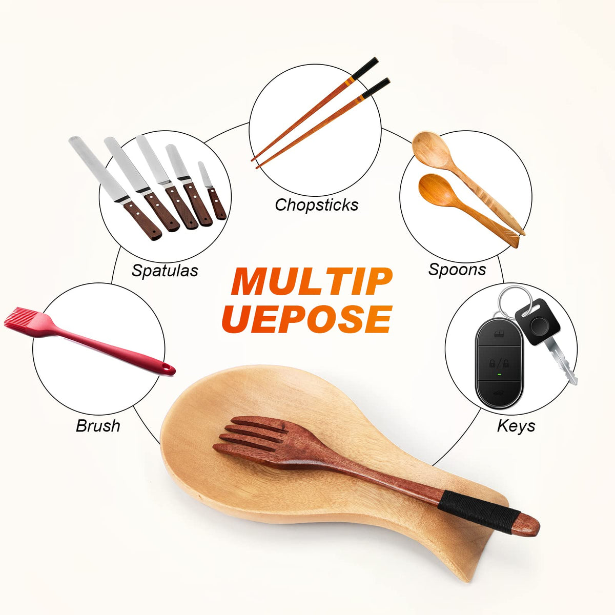 Patelai Acacia Wood Spoon Rest protects surfaces from drips and messes.