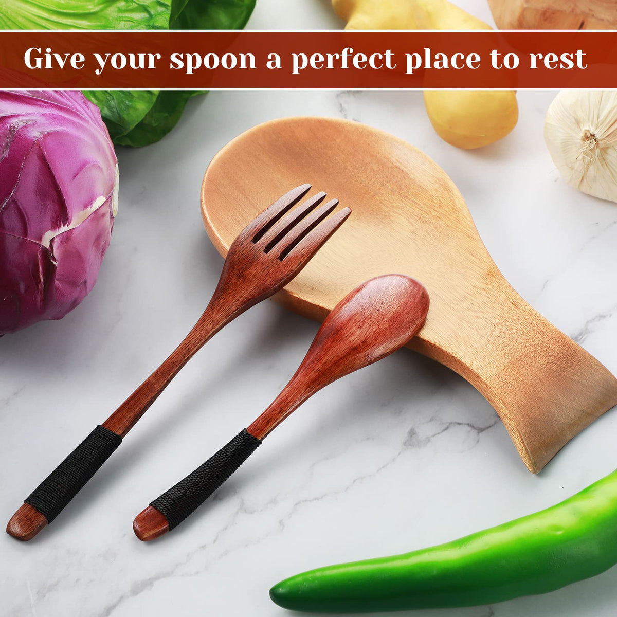 Patelai Acacia Wood Spoon Rest adds rustic modern charm to kitchen decor.